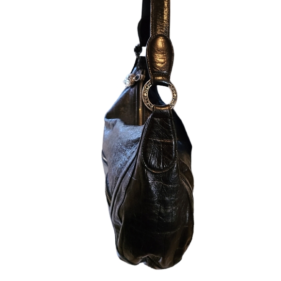 BRIGHTON BLACK EMBOSSED MOCK CROC HOBO BAG - Picture 7 of 7